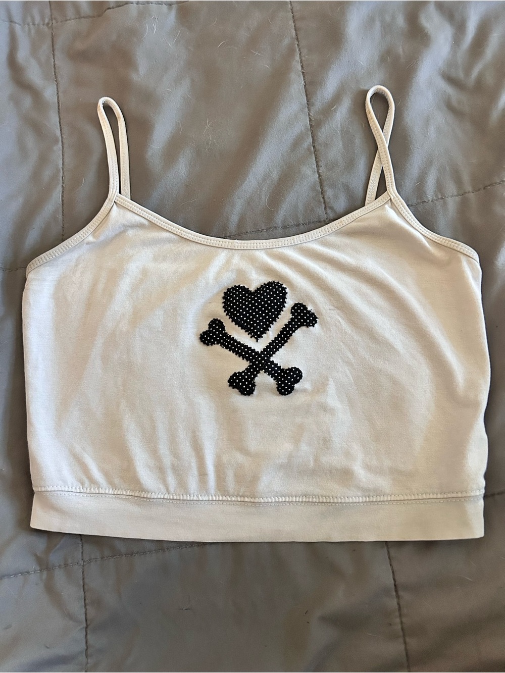 White Polkadot Heart & Crossbones Crop Top